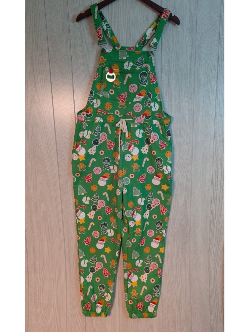 Shinesty Bib Overalls Pajamas Christmas Iced Cookies Tree Candy Cane Jumpsuit L